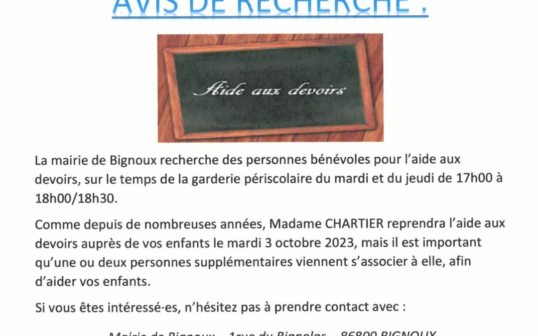 Avis de recherche: aide aux devoirs.